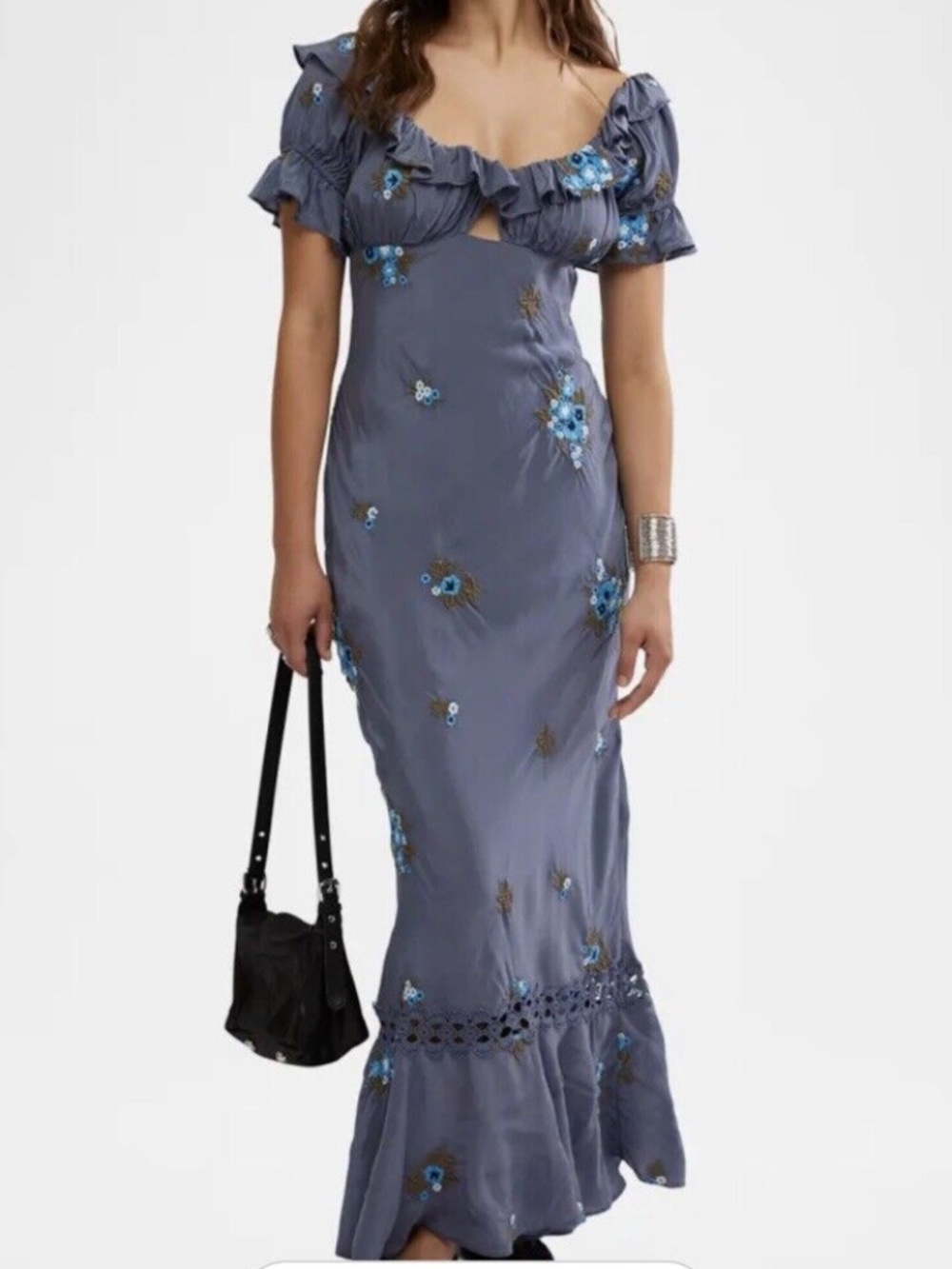 Free People Bali Santa Cruz Ruffle Dress | Indigo| Small | NEW Boho summer